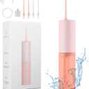 Cordless Water Flosser for Teeth Clean, Portable Electric Water Dental Flosser for Travel, 3 Modes 8 Intensities, IPX7 Waterproof Water Dental Picks for Gums Braces with 4 Tips (Pink)