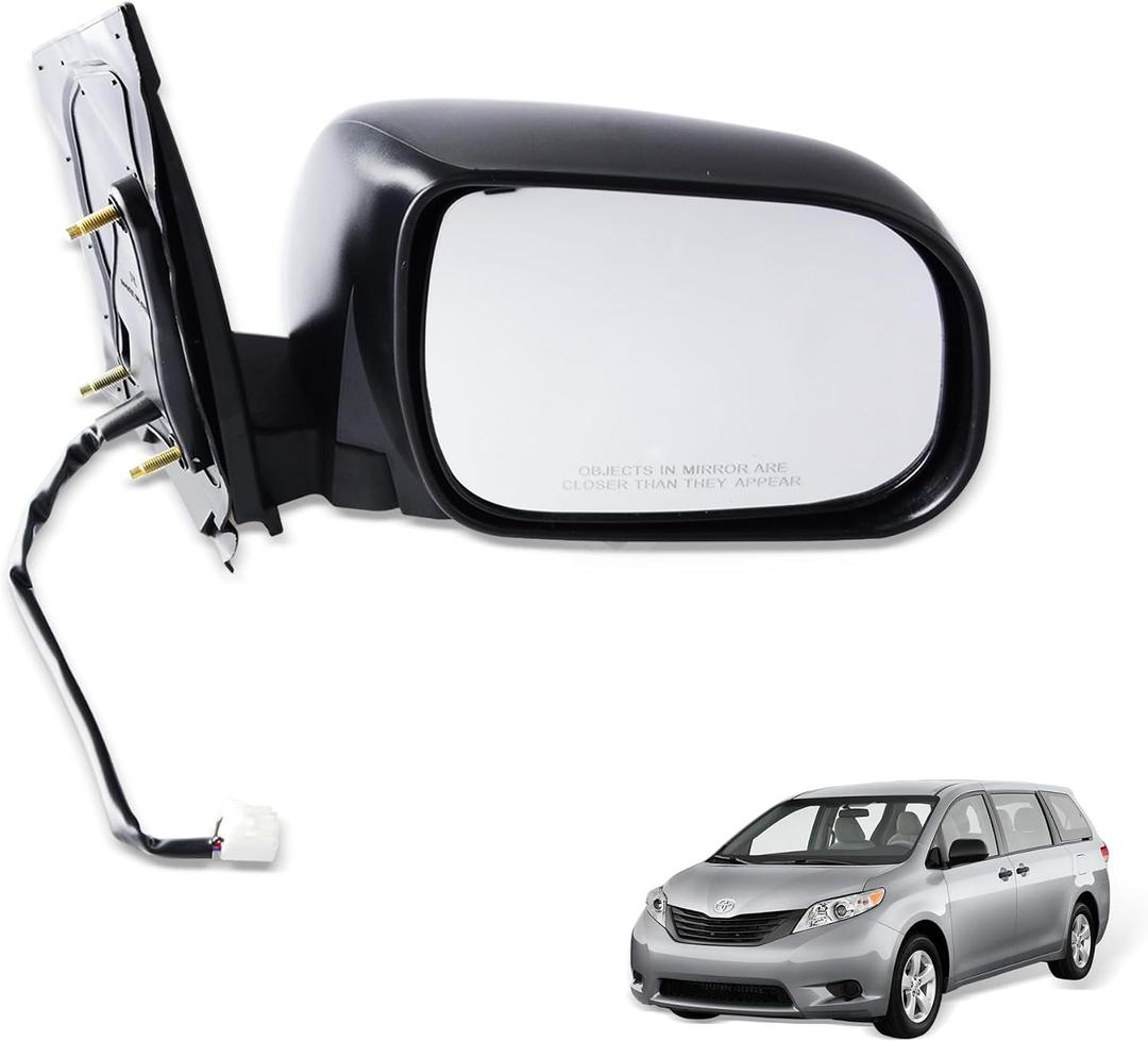 Passenger Side Power Door Mirror w/Heated Compatible with Toyota Sienna 2004-2010 Heated Manual Folding Black Outside Rear Right View Mirror, Replacement for 87910AE020 TO1321205