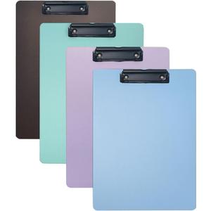 4-Pack Plastic Clipboards, Assorted Colors Clipoard with Low Profile Clip, Clip Boards for Students, Teachers, Doctors, Nurses, 12.3 x 8.8 Inch