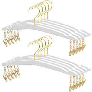 Besser 10 Pack Lingerie Hangers with Gold Metal Clips,Imitation Wood Grain Bralettes Bikini Hangers,Plastic Material Hangers for Bras,Tank Tops,Bralettes, Bikini (White)