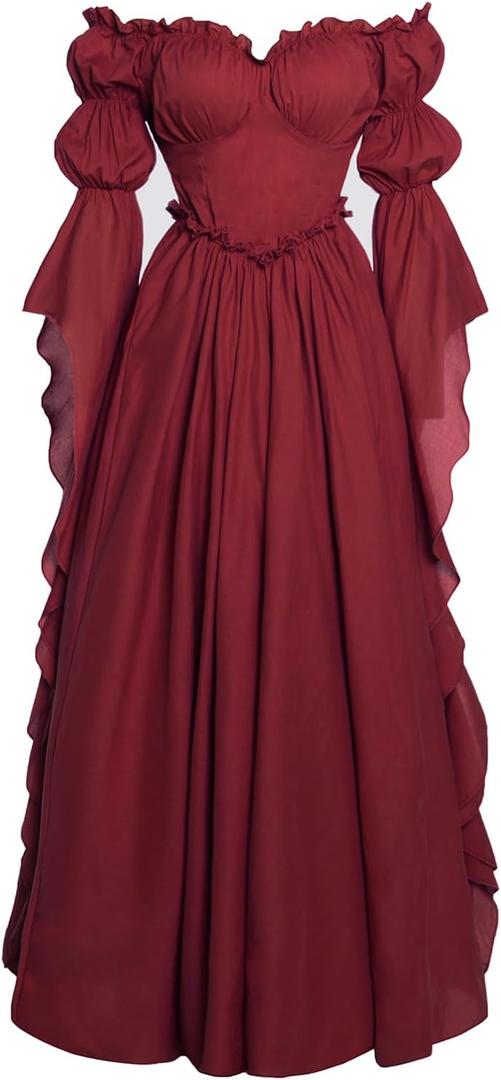 Medieval Renaissance Costume Dress Regency Dresses for Women Victorian (Large-X-Large, Wine Red)