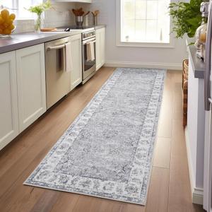 jinchan Hallway Runner Rug 3x10 Washable Runner - Vintage Floral Non Slip Low-Pile Soft Thin Faux Wool Kitchen Rug Distressed Carpet for Farmhouse Bedroom Laundry Room(3x10ft,Grey) (3' x 10' (Buttery Soft), Distressed Grey)