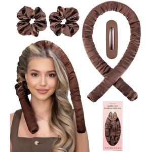 Jumbo Heatless Curls Overnight Hair Curler to Sleep In Soft Large Hair Rollers for Long Hair Blowout Look No Heat Overnight Curls, Satin Flexi Rods for Big Curl Heatless Curling Rod Set with Clip (1.77" JUMBO - Brown)