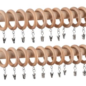 24 Pack Wooden Curtain Rod Rings,Fit 1.1-1.6 Inch Rods,1.77 Inch Inner Diameter 2.76 Inch Outer Diameter, Natural Beech Wood Drapery Rings for Window Curtain