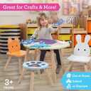 Kids Wooden Animal Table & Chair Set w 4 Seats- Puppy Kitten Bunny Plus Adult Stool for Arts & Crafts, Coloring, Activity, Dining, Pretend Play- Toddler Playroom Furniture for Home, Daycare Classroom, Onesize