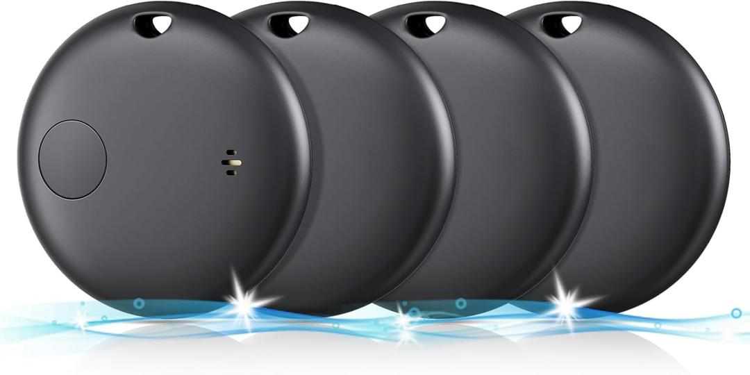 4 Pack Bluetooth Tracker, Works with Apple Find My (iOS Only, Not for Android), Smart Item Finder with Loud Sound, Key Finder Air Tracker Tags, Tracker Tag Locator for Keys, Luggage, Satchel (Black)