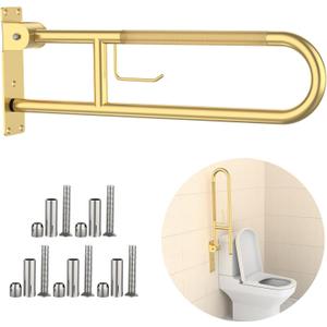 Toilet Grab Bar 32 Inch, YuanDe Flip Up Grab Bar with Paper Holder
Brushed Gold Anti-Slip Safety Bars for Toilet, Stainless Steel Knurled Toilet Handles for Seniors Disabled Elderly Pregnant