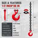 G80 1/2"x 36" Trailer Safety Chains with Hooks,2-Pack,EP Black | Heavy Duty Trailer Chains with G70 Safety Hooks|12000lbs Working Load,48000lbs Break Strength,Truck,Utility Trailers,Boat,Tow