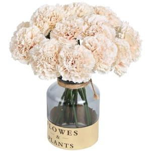 ICBOX Champagne Carnation Artificial Flowers 15pcs Fake Carnation Champagne Silk Flowers with Stems for Home Decor Wedding Bridal Bouquet Anniversary Birthday Floral Arrangements (Champagne