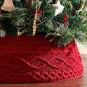 Knitted Christmas Tree Collar: Burgundy Cable Knit Styles Christmas Tree Collars for Artificial Trees, Crossed Diamond Tree Ring Tree skirt for Holiday Home Indoor Decorations Dcor Party Gifts