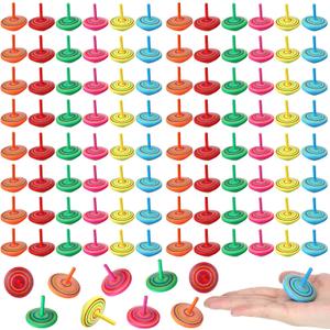 Lenwen 200 Pcs Wooden Spinning Top Colorful Rainbow Gyroscope Novelty Educational Spinning Toy Wood Painted Spinner for Kindergarten Family Games Party Favors Gifts for Girls Boys