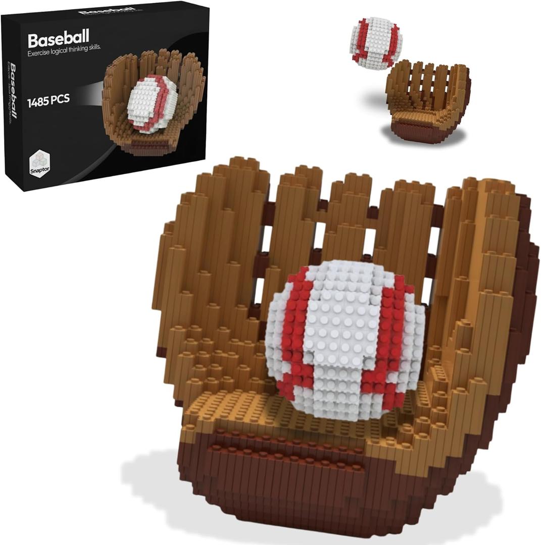 Baseball 3D Building Block Set - Ball and Gloves - Educational Toy - Perfect for Ages 14 15 16 Years and Above - Challenging, Creative Fun and Skill-Building - 3D Instruction (1485 PCS)