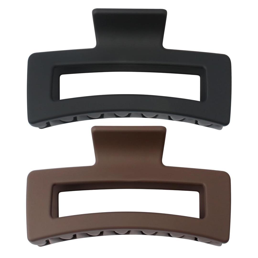 Extra Large Claw Clips for Thick Hair and Long Hair, 2 Pack XXl Jumbo Claw clips, Oversized Matte Non-slip Rectangle Hair Clips for Women, Big Strong Hold Jaw Clip, Black & Brown