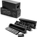 Unique Design | Dominos Set & 4 Wooden Racks/Trays | Double 6 Dominoes Portable Travel Set | Double Six Dominoes Set 4 Tiles Holders | 28 Tiles Dominos Set for Family Games | Solid Wood Black