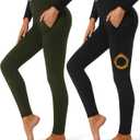 FULLSOFT 2 Pack Fleece Lined Leggings with Pockets for Women High Waisted Thermal Winter Yoga Pants for Workout Running (Large-X-Large)
