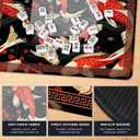Red and Black Japanese Mahjong Mat for Table, Traditional Asian Red Koi and Cherry Blossom 31.5" x 31.5" Non-Slip & Noise Reduction Mahjong Mat for Poker Dominoes Cards & Board Games