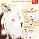 LeYi for iPhone 15 Case: with Tempered Glass Screen Protector [2 Pcs]+ Full Camera Lens Protection,Love Heart Plating Women Cute Luxury Soft TPU Shockproof Case for iPhone 15,White
