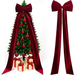 Extra Large Velvet Christmas Tree Topper Bow Giant Bow with Long Streamers Oversized Wrapping Gifts for Holiday Party Xmas Tree Wedding Home Decorations(Red,118 Inch)