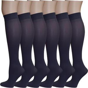 Differenttouch 6 Pairs Women's Opaque Spandex Trouser Knee High Socks Queen Size 10-13 
