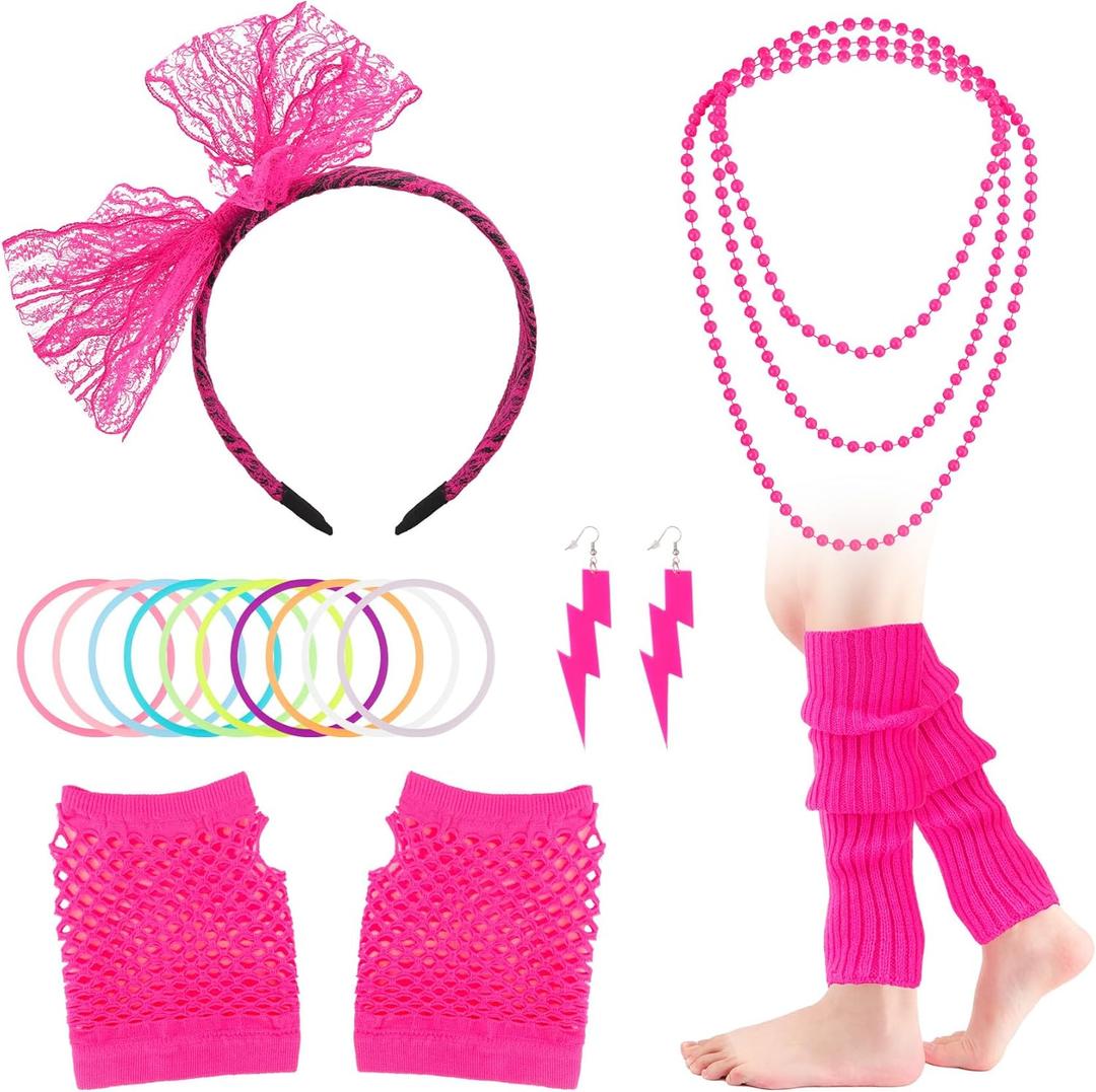 Women's Halloween Costumes,80s Outfit Woman,80s Accessories for Women,Neon Accessories for Disco Party (18 Pcs)