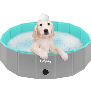Furrybaby Foldable Dog Pool, Kiddie Pool Hard Plastic, Collapsible Pet Bath Portable Dog Swimming Pool for Pet, Dogs and Cats Grey 32''