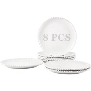 OMAYKEY 10.5" Ceramic Dinner Plates Set of 8, Catering Round Dining Plates, Large Salad Plate, White Porcelain Kitchen Plate for Pizza, Steak, Microwave and Dishwasher Safe