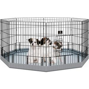 PJYuCien Dog Playpen with Bottom Pad - Metal Foldable Exercise Pen, 8 Panels 24" H x 24" W Indoor Outdoor Pet Fence Puppy Crate Kennel, Gray (Grey)