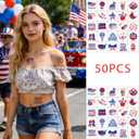 3 x 50PCS 4th of July Temporary Tattoos, 250th Independence Day Patriotic Tattoo Stickers, Independence Day Red White Blue Decor Supplies Favors Suitable for Kids and Adults