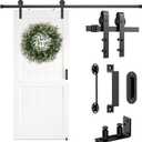 Barn Door Hardware Kit 6.6FT Heavy Duty Sliding Door Track Kit with Floor Guide and 2 Handles with Lock, Smoothly Hardware Kits for Interior Exterior Fit 36"-40" Wide Panel (J Shape Hanger) (Black)