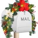 DR.DUDU Pre-lit Christmas Mailbox Swag Garland with Poinsettias Flowers, Battery Powered Lighted Christmas Artificial Garland with Pine Cone & Red Berries Holiday Decorations Indoor Outdoor