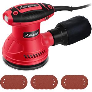 AVID POWER Orbital Sander 3.0 Amp 5 Inch Electric Sander Tool 6 Variable Speeds Random Orbit Sander for Woodworking, 7000-14000 RPM, 12 Pcs Sandpapers (Dark Red)