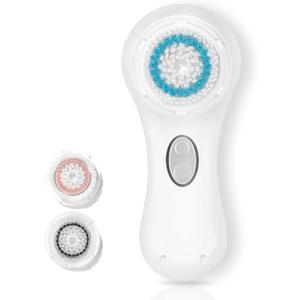 Microtree Electric Facial Cleansing Brush, No Rotation, Sonic Vibrating Rechargeable Face Scrubber Exfoliator, 2 Speeds for Gentle Clean, Face Brushes for Cleansing, Waterproof Face Wash Brush (Cool White)