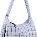 Quilted Puffer Tote Bag Large Crossbody Shoulder Bag Nylon Puffy Bubble Bag with Adjustable Shoulder Strap (Gray)