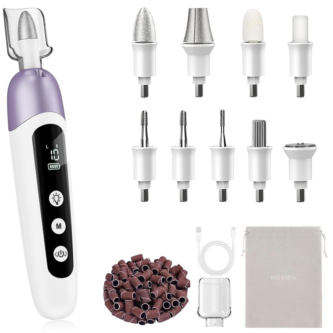 Professional Manicure Pedicure Kit with Memory Modes, Cordless Electric Nail File Set 10 Speed Portable Nail Drill Machine, Pedicure Tools for feet, Hand Foot Care Tool for Thick Nail Toenail Cuticle (Purple)