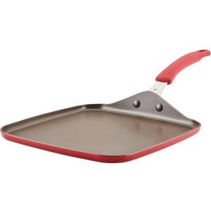 Rachael Ray Cook + Create Nonstick Stovetop Griddle/Grill Pan, Square, 11 Inch, Red