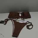 ZAFUL O Ring Bandeau Bikini Sets for Women Sexy Strapless Swimsuits 2 Piece High Cut Bathing Suit (Small, 3-deep Coffee)