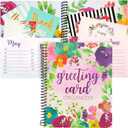 Floral Month by Month Greeting Card Organiser Book with 24 Pockets, Card and File Keeper Dividers for Birthdays, Weddings, Milestones, Graduation Parties, Holiday Reminders (21 x 25 cm)