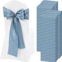 120 PCS Dusty Blue Satin Chair Sashes, Ties Bows Designed Chairs Decorative, Chair Cover Sashes for Thanksgiving Wedding Christmas Banquet Party Home Kitchen Decoration (7 x 108 inch)