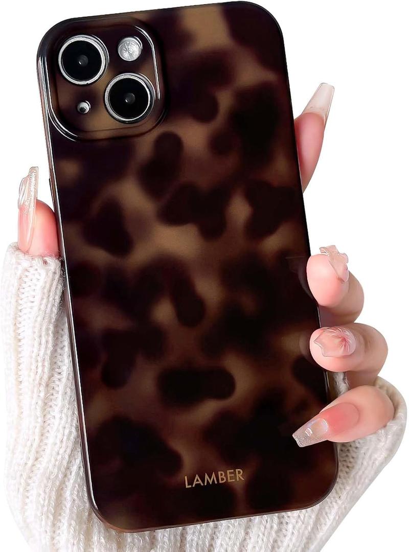 NITITOP Compatible for iPhone 14 Plus / 15 Plus Case Cute Stylish Leopard Print Amber Aesthetic Tortoise Design for Women Girls Men Soft TPU Shockproof Protective Cover - Brown