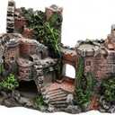 Aquarium Resin Castle Decoration, Air Bubbler Stone Cave Hideout House for Betta Fish, Shrimp & Turtles, Fish Tank Ornament Accessories for Breeding, Playing & Resting ，Decorative Bubbling Castle