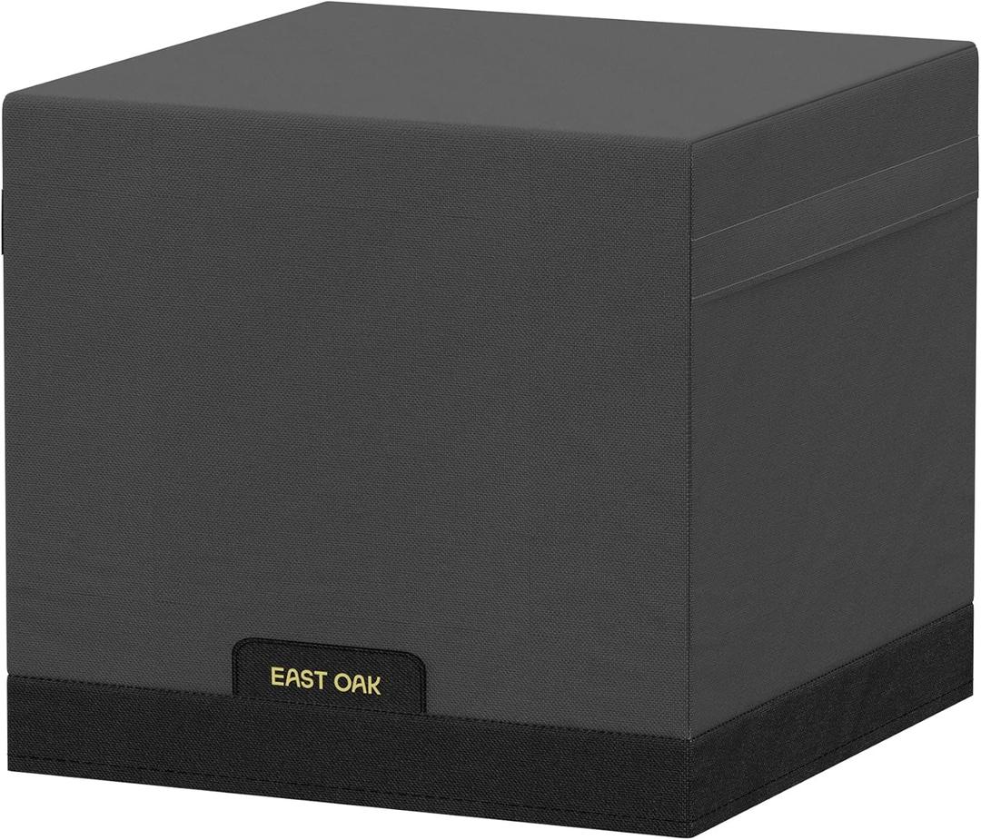 EAST OAK 28Inch Fire Pit Table Cover for Outdoor Propane Fire Pit Table, 600D Heavy-Duty Fabric, Waterproof, Dustproof and All-Weather Resistant (28''L x 28''W x 25.6''H, Black) (Dark Grey)