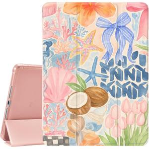 JOYLAND for iPad 7th/8th/9th Generation Case (2019/2020/2021) 10.2 inch with Pencil Holder-Auto Wake/Sleep,Flower Anti-Scratch Shockproof Premium Folio Stand Case,Pink
