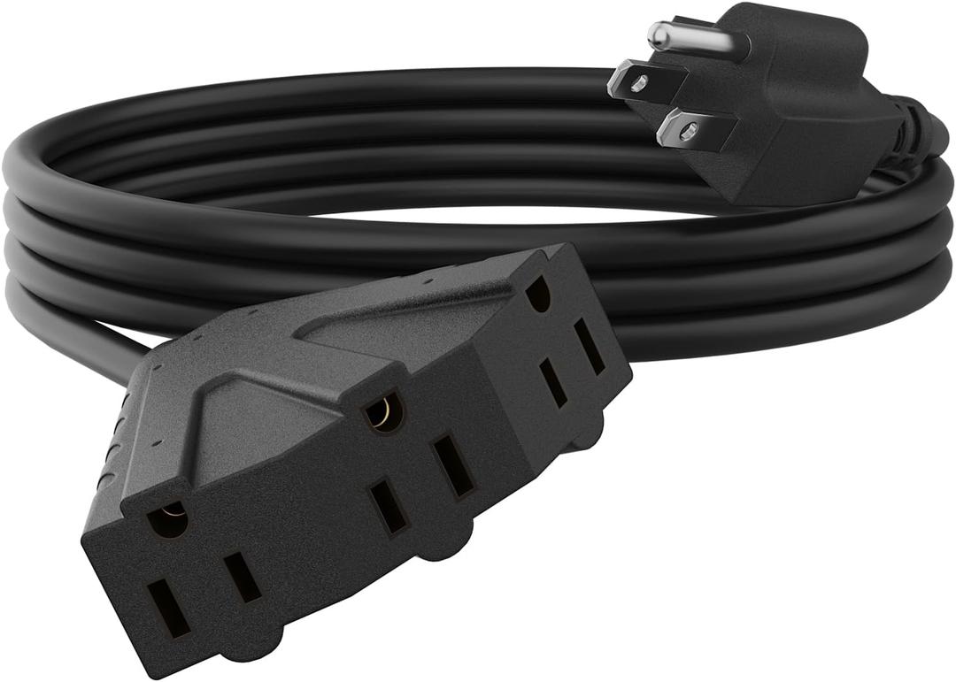 PLUGTUL 10FT Outdoor Extension Cord with Multiple Outlets, 14 Gauge, 3-Outlet, SJTW, 15A 14AWG 1875W SJTW, ETL Listed - Great for Garage, Garden and Home, Black