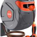 100FT Retractable Garden Hose Reel 1/2 Inch with 9-Pattern Nozzle - Automatic Slow Return & Any Length Lock, Wall Mounted Heavy Duty Hose Reels for Outside, 180 Swivel UV Resistant