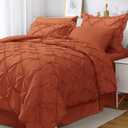 JOLLYVOGUE Burnt Orange Full Size Comforter Sets 7 Pieces, Pintuck Bed in a Bag Comforter Set for Bedroom, Bedding Comforter Sets with Comforter, Sheets,Ruffled Shams & Pillowcases (Full(82"x86"))