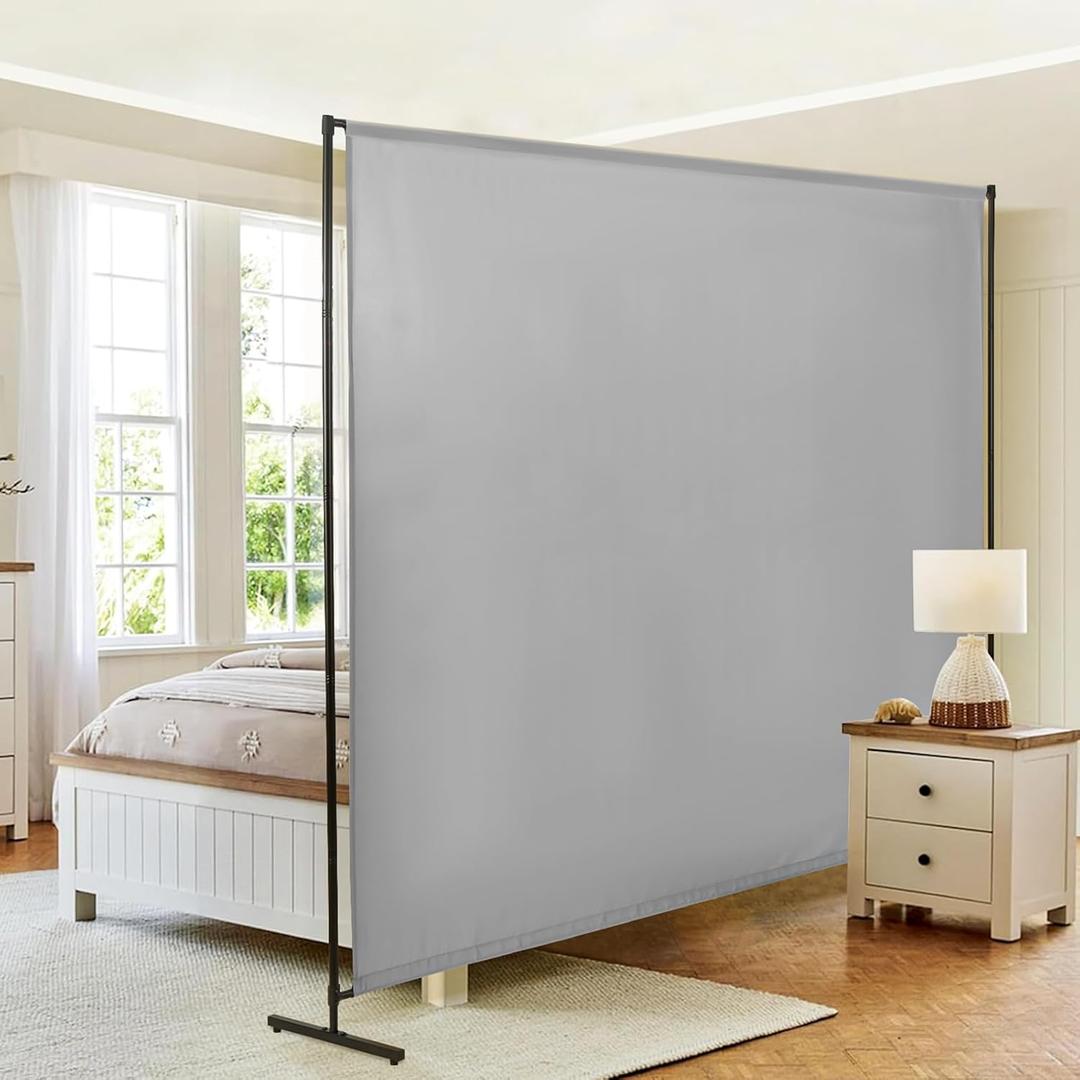 Room Divider Single Panel, 71''W x 71''H Height Adjustable Large Room Divider Panel for Office, Fabric Portable Privacy Screen Wall Divider for Room Separation, Freestanding Partition Separators (Grey)