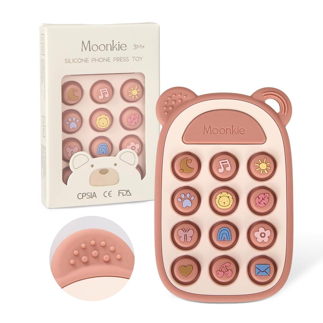 Moonkie Silicone Press Phone Teething Toy for Baby 3 Months+ | Soft BPA-Free Teether with Icon & Number Pop Bubbles | Ideal Gift for Baby Boys