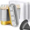Mini Loaf Baking Pans with Lids and Spoons (50 Pack, 6.8oz) Rectangle Aluminum Foil Baking Pans Tins Containers - Cupcake Containers Wrappers Cheesecake Creme Brulee Ramekins (Gold)