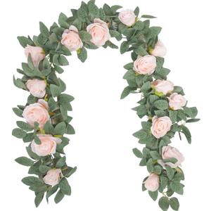 Der Rose 2 Pcs 13Ft Artificial Eucalyptus Flower Garland with Fake Silk Rose Flower Vine Rose Leaves Greenery Garland for Wedding Arch Table Wall Backdrop Party Room Decor (Pink) (Pink Rose 2 Pcs)