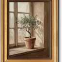 Gold Framed Wall Art, Vintage Olive Tree Canvas Prints – Farmhouse Mediterranean Window Botanical Pictures Decor, Rustic Neutral Artwork for Living Room, Dining Room 9x11 inch